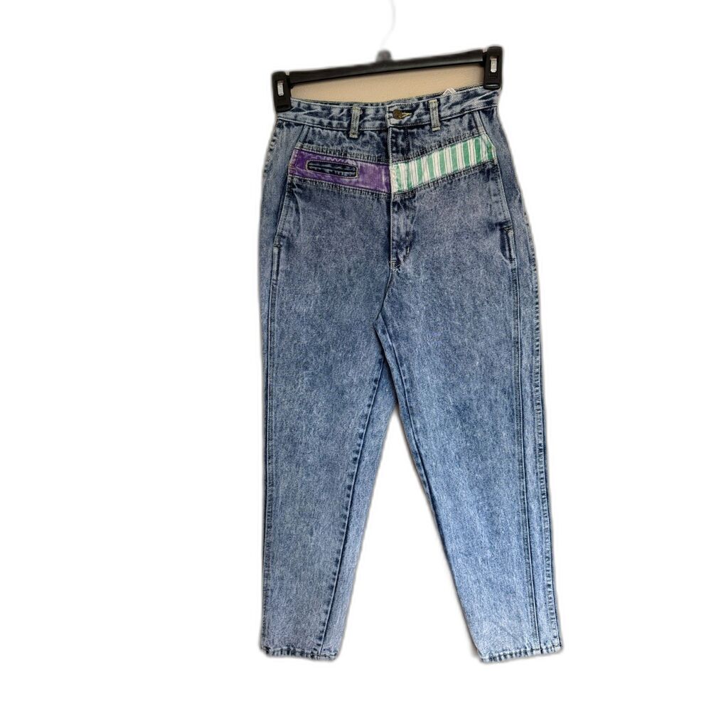 Vintage Organically Grown Sport Acid Wash High Rise Tapered Jeans‎ 12" Rise